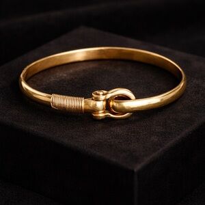 14K Solid Yellow Gold bangle Gold Jamaican Hook Bracelet | 36g Statement Piece ✨